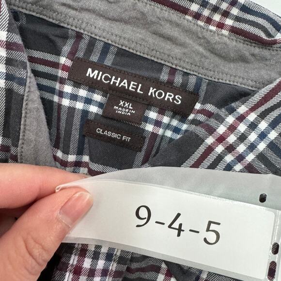 Michael Kors Shirt Mens XX Large Grey Plaid Classic Fit Button Down Cotton‎ - Picture 3 of 8